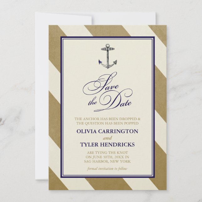 Nautical Navy & Gold Save the Dates Date (Front)