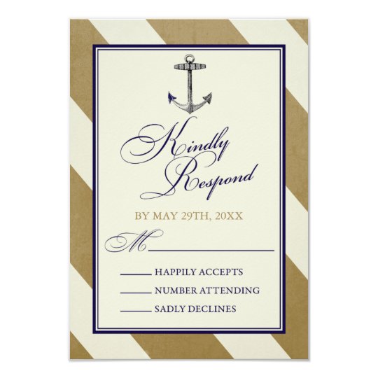 Nautical Navy & Gold Wedding RSVP Cards