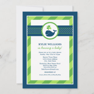 Nautical Navy Green Whale Baby Boy Shower Invitation