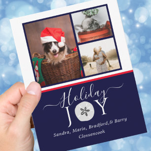 Nautical Navy Joy Sand dollar Photo Christmas card