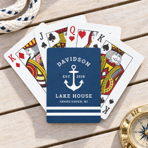 Nautical Navy Lake House Surname Monogram Playing Cards