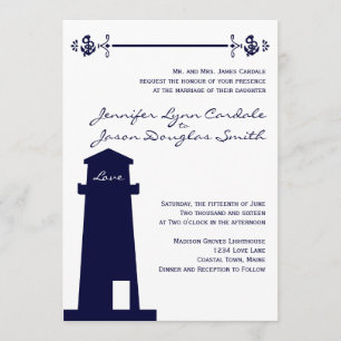 Nautical Navy Lighthouse Anchor Wedding Invitation