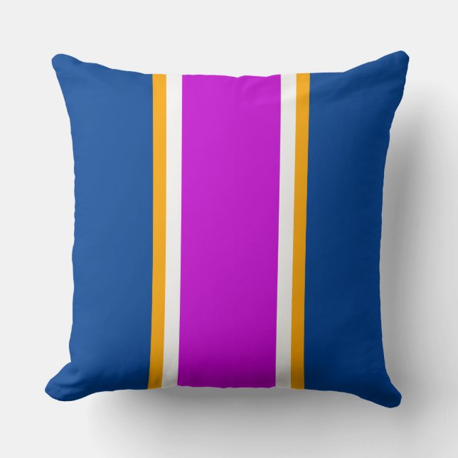 Nautical Navy Magenta White Yellow Racing Stripes Cushion (Front)