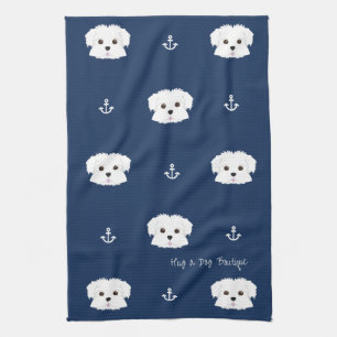 Nautical Navy Maltipoo Puppy Kitchen Towel