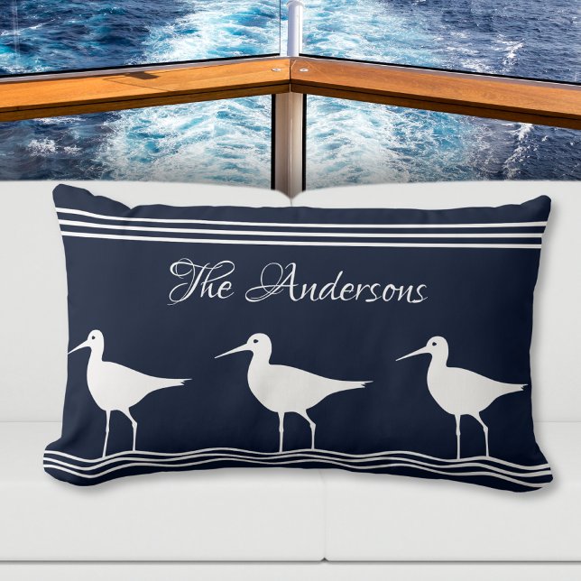 Nautical navy pillow white Sand Pipers (Creator Uploaded)