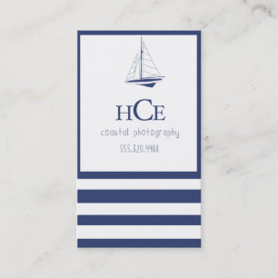 Nautical navy preppy sailboat business card