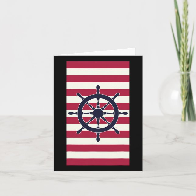 Nautical Navy Red Stripes Striped Wheel  Card (Front)