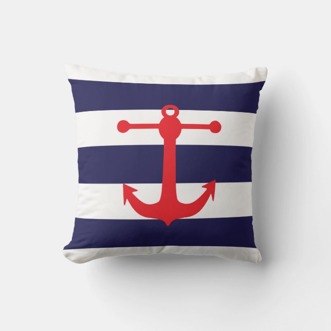 Nautical Navy & Red Throw Pillow (Front)