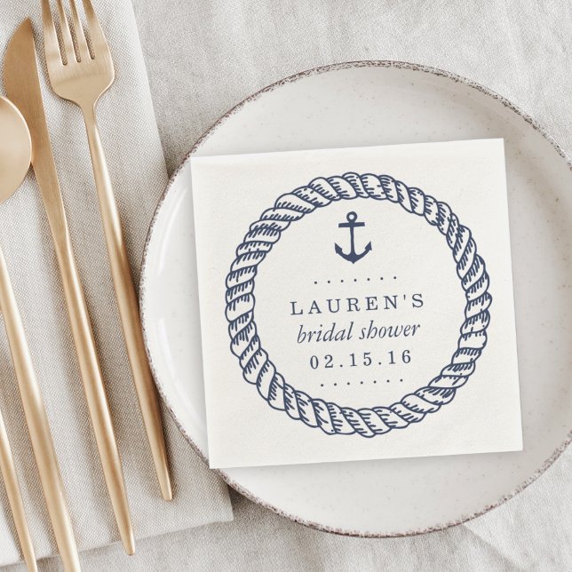 Nautical Navy Rope and Anchor Bridal Shower Napkin (Creator Uploaded)