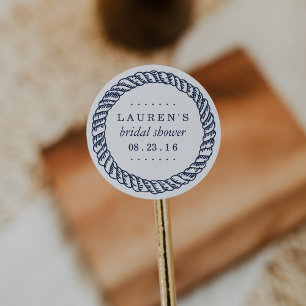 Nautical Navy Rope Bridal Shower Classic Round Sticker