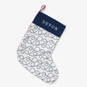 Nautical Navy Rope Pattern Personalised Small Christmas Stocking