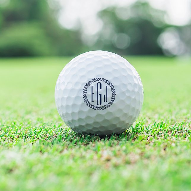 Nautical Navy Rope Three Initial Monogram Golf Balls (Creator Uploaded)