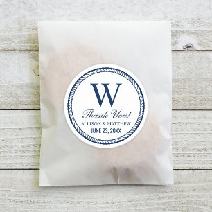 Nautical Navy Rope Wedding Monogram Thank You Classic Round Sticker