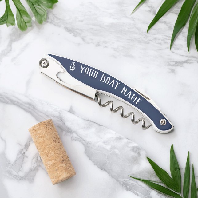 Nautical Navy Rustic Anchor Boat Name Corkscrew (Creator Uploaded)