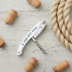 Nautical Navy Rustic Anchor Boat Name Corkscrew