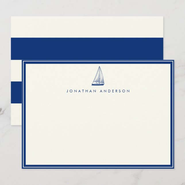 Nautical Navy Sailing Boat Custom Note Card (Front/Back)