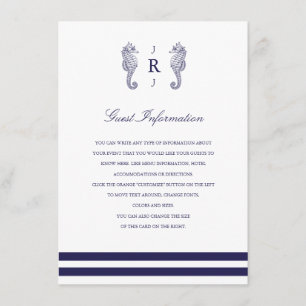 Nautical Navy Seahorse Wedding Insert