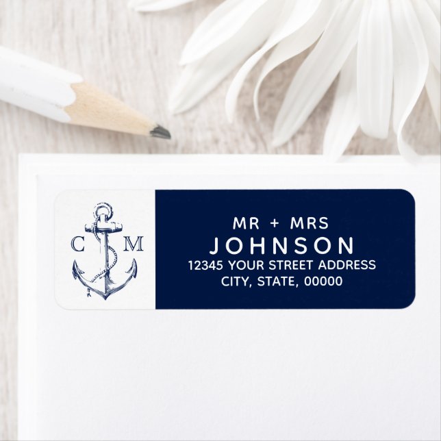 Nautical Navy Sketch Anchor White Monogram (Insitu)
