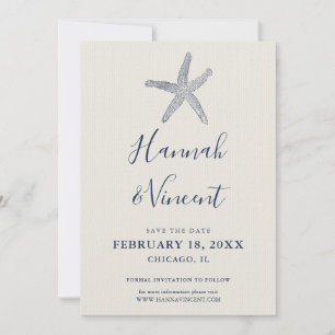 Nautical Navy Starfish Save the Date Card