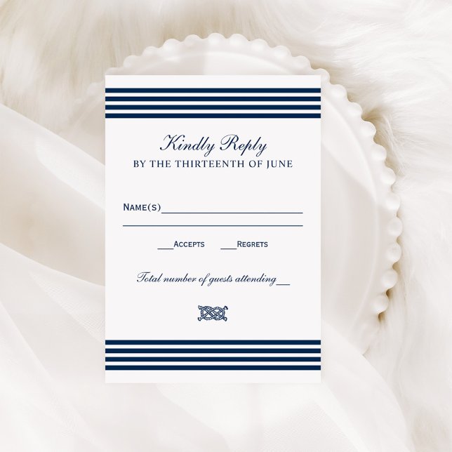 Nautical Navy Stripe Kindly Reply Wedding RSVP Card (Creator Uploaded)