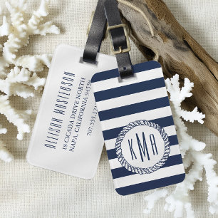Nautical Navy Stripe Monogram Luggage Tag