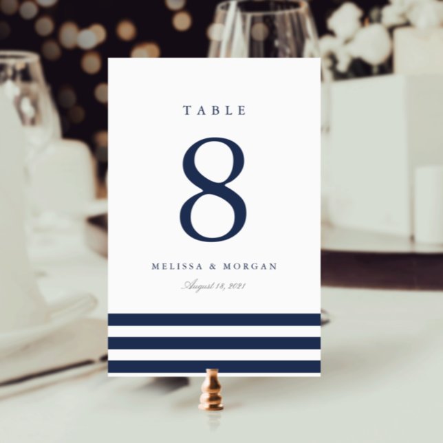 Nautical Navy Stripe Personalised Table Number (Creator Uploaded)