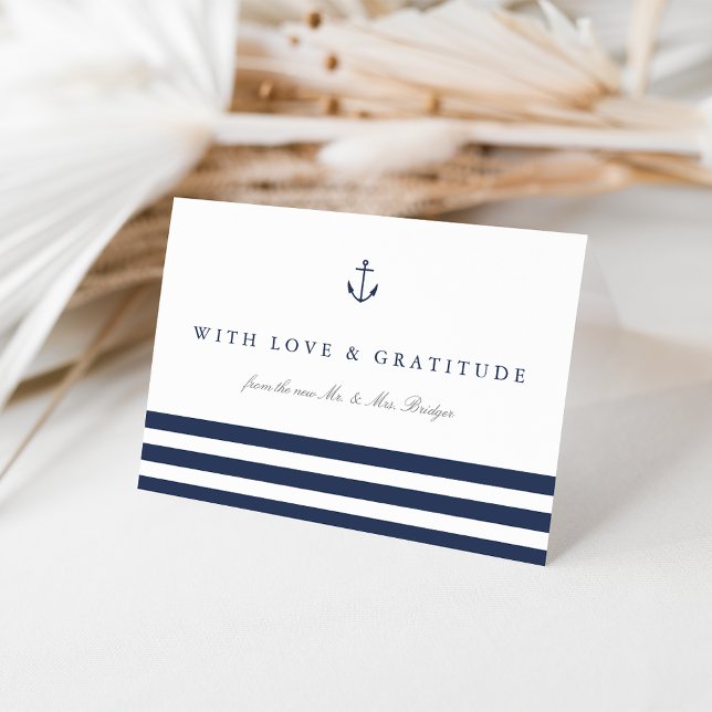 Nautical Navy Stripe Personalised Thank You Card (Creator Uploaded)