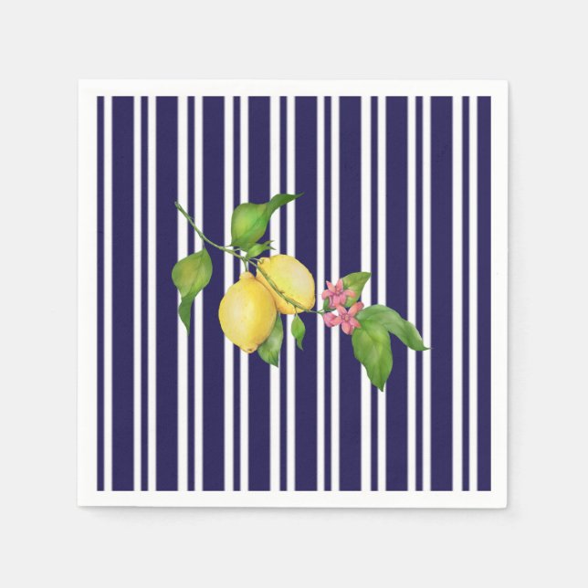 Nautical Navy Stripe Sicilian Lemon Paper Napkin (Front)