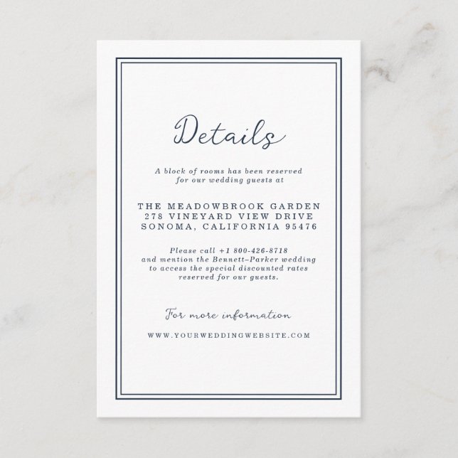 Nautical Navy Stripe Wedding Details Card (Front)