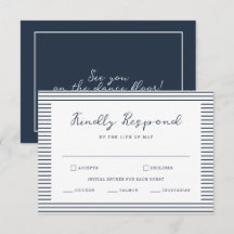 Nautical Navy Stripe Wedding RSVP Card