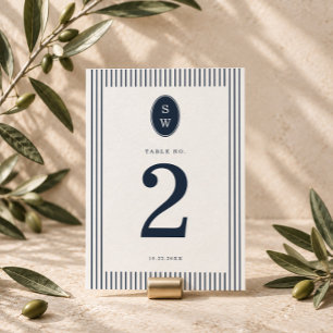 Nautical Navy Stripe Wedding Table Number Card