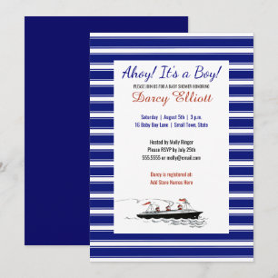 Nautical Navy Stripes Ahoy It's a Boy Baby Shower Invitation