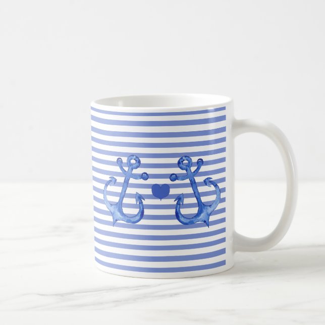 Nautical Navy Stripes Anchored in Love Coffee Mug (Right)