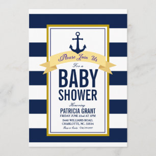 Nautical Navy Stripes Baby Shower Invitation