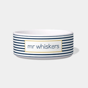 Nautical Navy Stripes Custom Name Dog Bowl