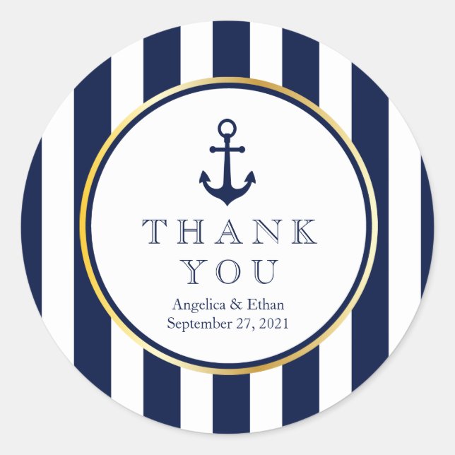 Nautical, Navy Stripes Thank You Stickers (Front)