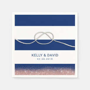 Nautical Navy Stripes Tying the Knot Wedding Napkin