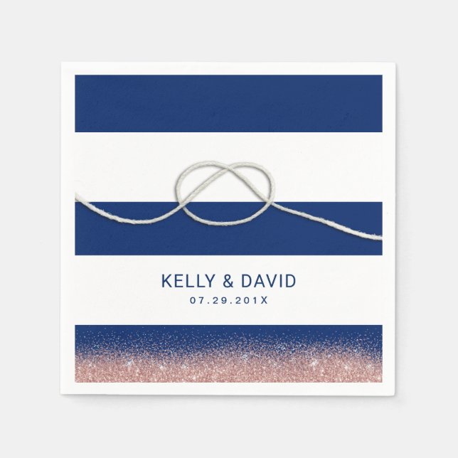 Nautical Navy Stripes Tying the Knot Wedding Napkin (Front)