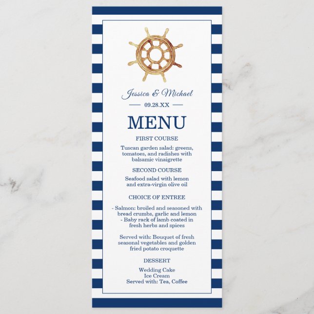 Nautical Navy Stripes Watercolor Steering Wheel Menu (Front)