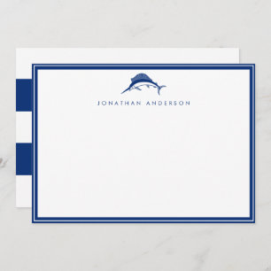 Nautical Navy Swordfish Custom Note Card