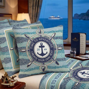 Nautical Navy & Teal Anchor Sea Shells Pattern Cushion