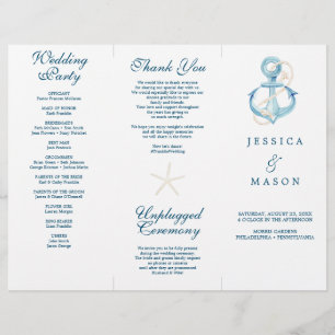 Nautical Navy Tri-Fold Wedding Program Flyer