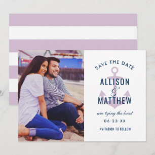 Nautical Navy Violet Purple Anchor Wedding Photo Save The Date