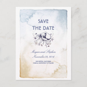 Nautical Navy Watercolors - Octopus Save the Date Announcement Postcard