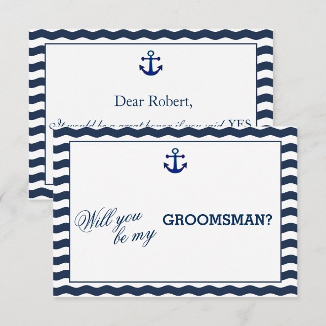 Nautical Navy Waves WILL YOU BE MY GROOMSMAN Invitation (Front/Back)