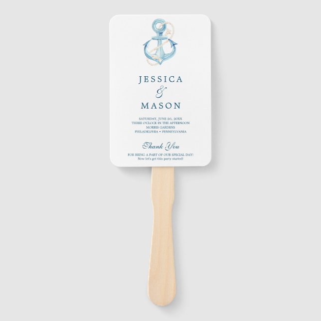 Nautical Navy Wedding Fan Program (Front)