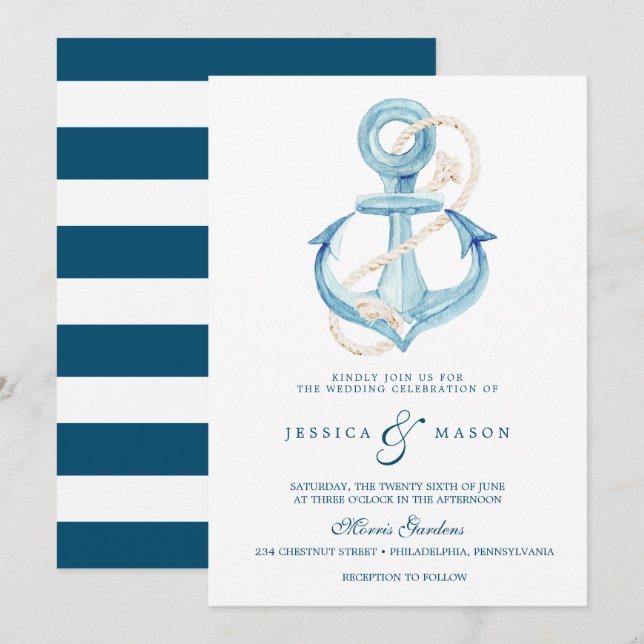 Nautical Navy Wedding Invitation (Front/Back)