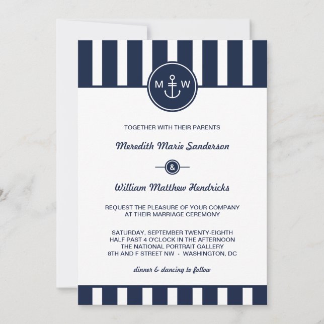 Nautical Navy Wedding Invitation (Front)