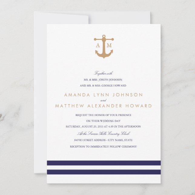 Nautical Navy Wedding Invitation (Front)