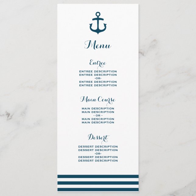 Nautical Navy Wedding Menu (Front)